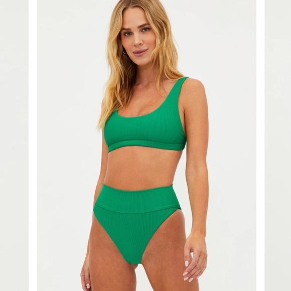 Green Ribbed High-Waist Bikini Set - Picture 2 of 3